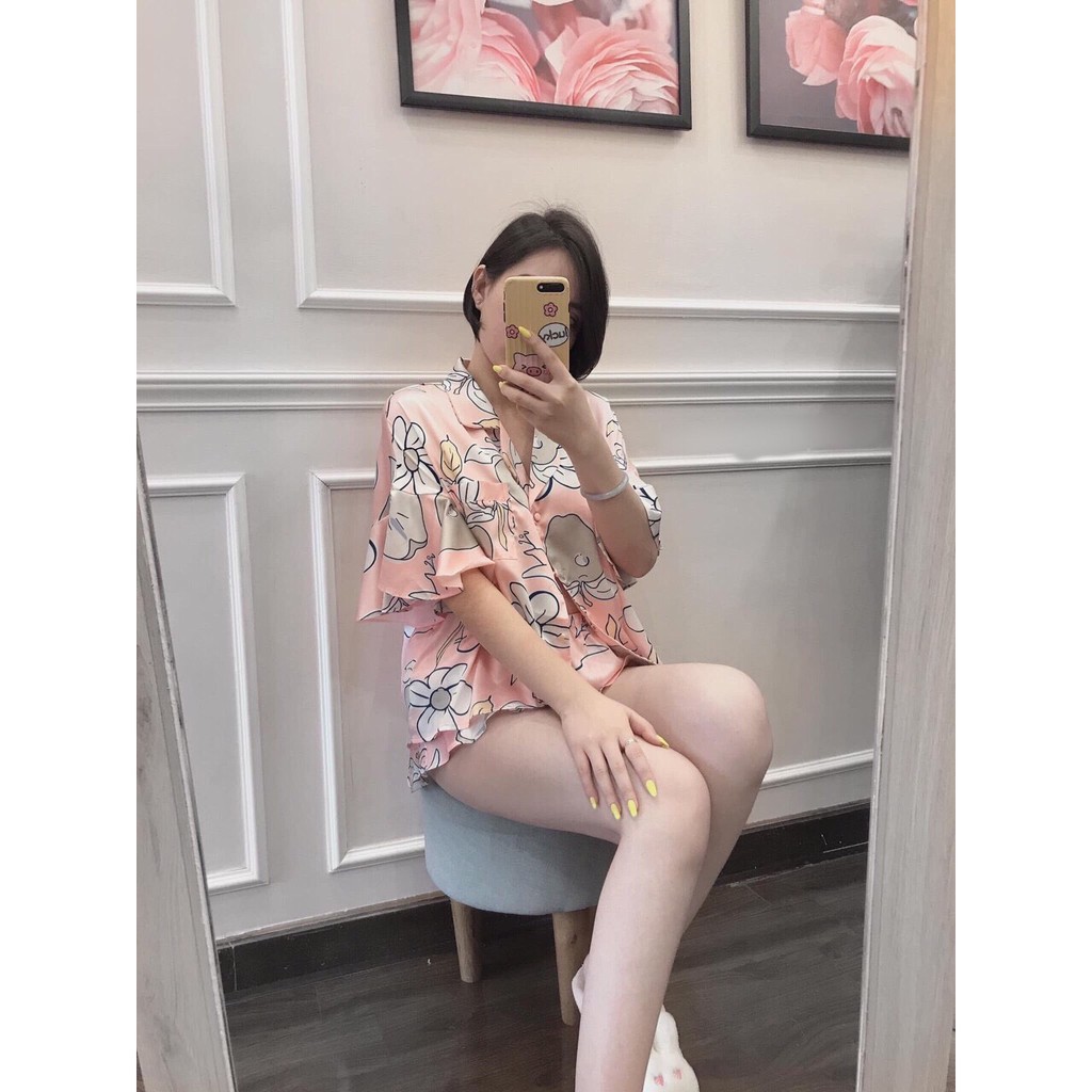 Bộ ngủ lụa Pizama tay bèo hàng cao cấp