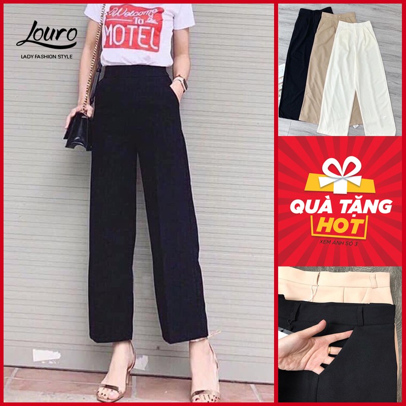 Quần ống rộng Louro L3001 1 cúc cạp cao,CÓ ẢNH THẬT dáng quần ống rộng vải cao cấp, kiểu dáng đơn giản lên dáng cực đẹp