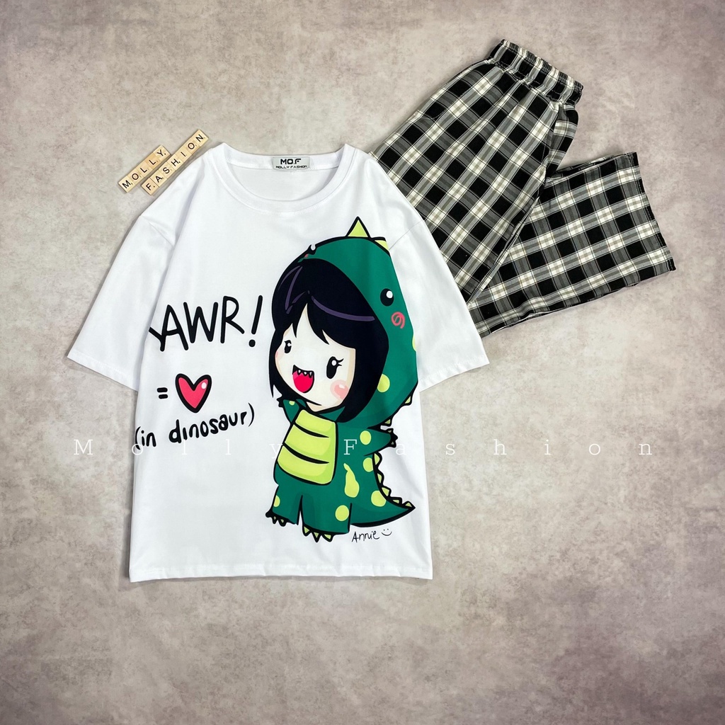 Set đồ nữ quần dài Caro Kate ống rộng RAWR ❤️ Đồ bộ hoạt hình Freesize Molly Fashion