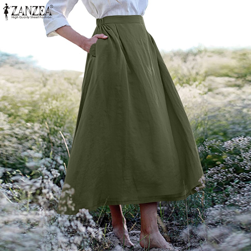 Chân váy dài ZANZEA lưng cao phong cách Hàn Quốc vintage cho nữ