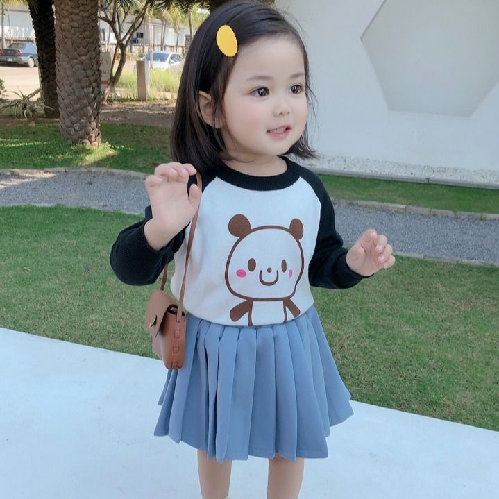 Áo Sweater Dệt Kim Mỏng Dáng Rộng In Hoạt Hình Thời Trang Thu Đông Cho Bé