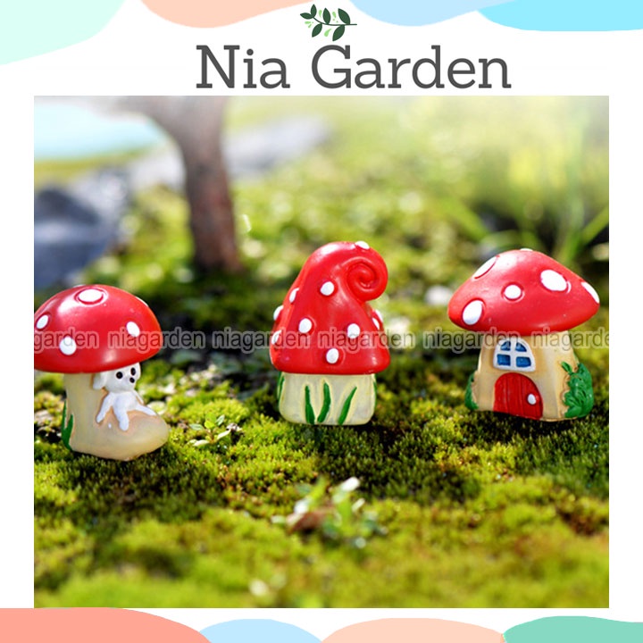 Tiểu cảnh mini mô hình nhà nấm trang trí vườn chậu cây terrarium bể cá Nia Garden N5