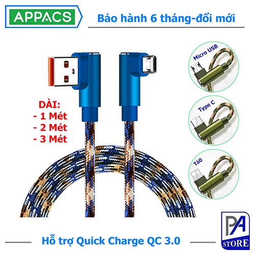 Cáp Sạc Nhanh QC3.0 Rằn Ri Siêu Ngầu,Type C - Tá0 - MicroUSB, Đầu Chữ L Chống Vướng Tay Cao Cấp