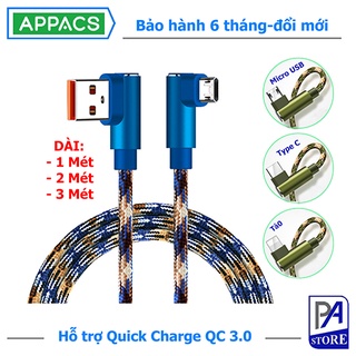 Cáp Sạc Nhanh QC3.0 Rằn Ri Siêu Ngầu,Type C - Tá0 - MicroUSB, Đầu Chữ L Chống Vướng Tay Cao Cấp