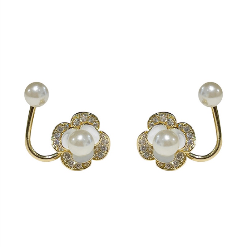 Khuyên tai hình bông hoa đính ngọc trai giả phong cách hàn quốc thời trang xinh xắn cho nữ