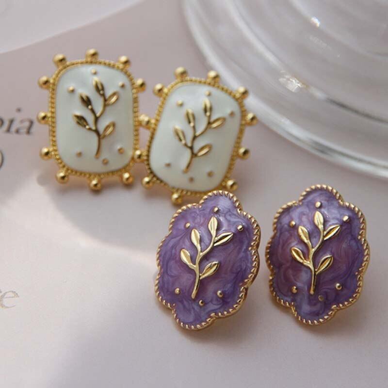 Bông Tai Hình Hoa Màu Tím / Trắng Phong Cách Bohemian Thời Trang Cho Nữ