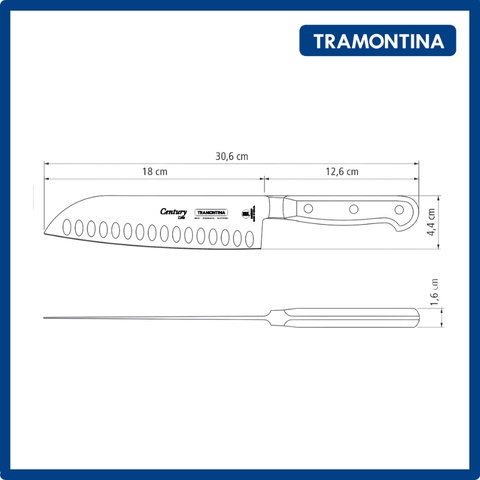 Dao Thái Thịt Tramontina Century 18cm Thép Dáng Santoku Sản Xuất Tại Brazil.