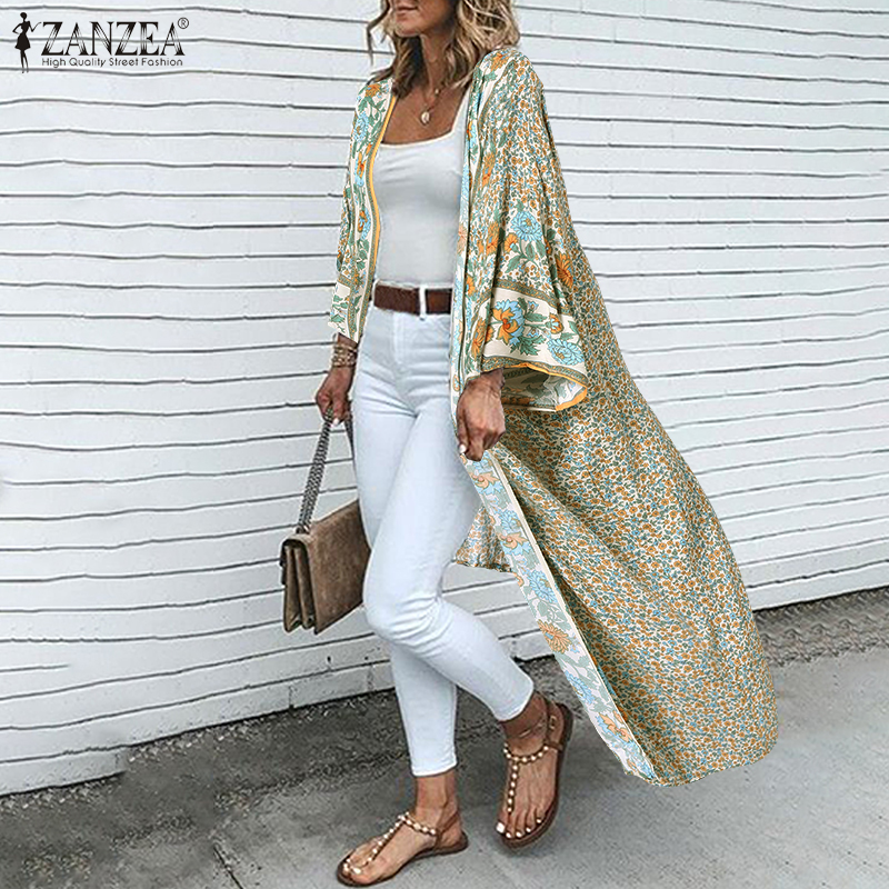 Áo Khoác Cardigan ZANZEA Tay Dài In Hoa Phong Cách Vintage Cho Nữ