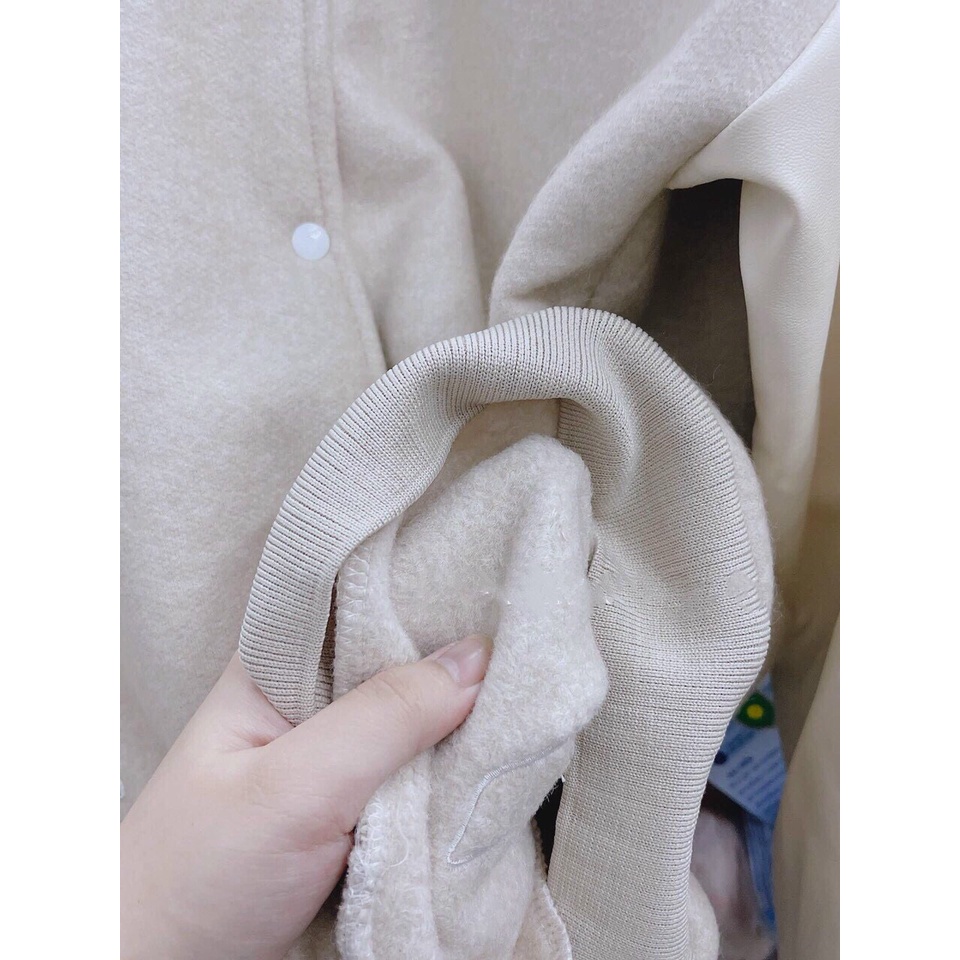 Áo Khoác Bomber Nam Nữ, Khoác Dạ Phối Tay Da Form Rộng Unisex | BigBuy360 - bigbuy360.vn