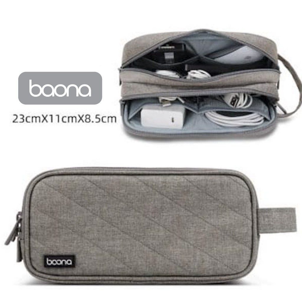 Túi Baona đựng phụ kiện sạc cáp điện thoại, thẻ nhớ, usb, chuột, máy tính laptop, 2 ngăn BN-B001