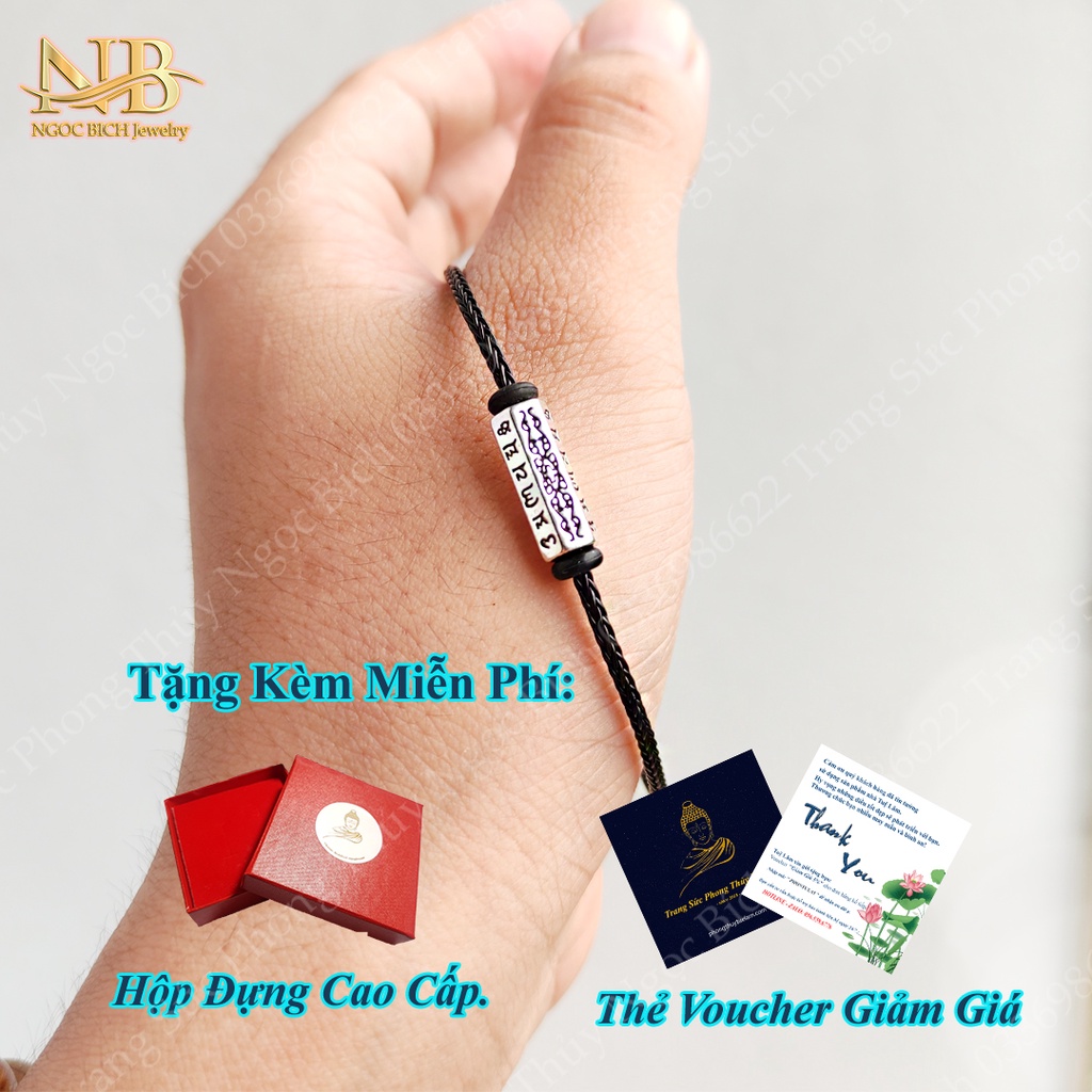 Vòng tay may mắn charm ống trụ khắc chú bình an mix dây cáp bền đẹp
