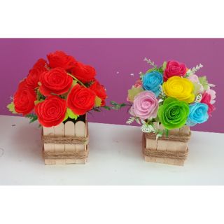 Hoa giấy lụa Chậu hoa hồng đẹp ( tất cả đồ làm ra 1 chậu hoa như hình)