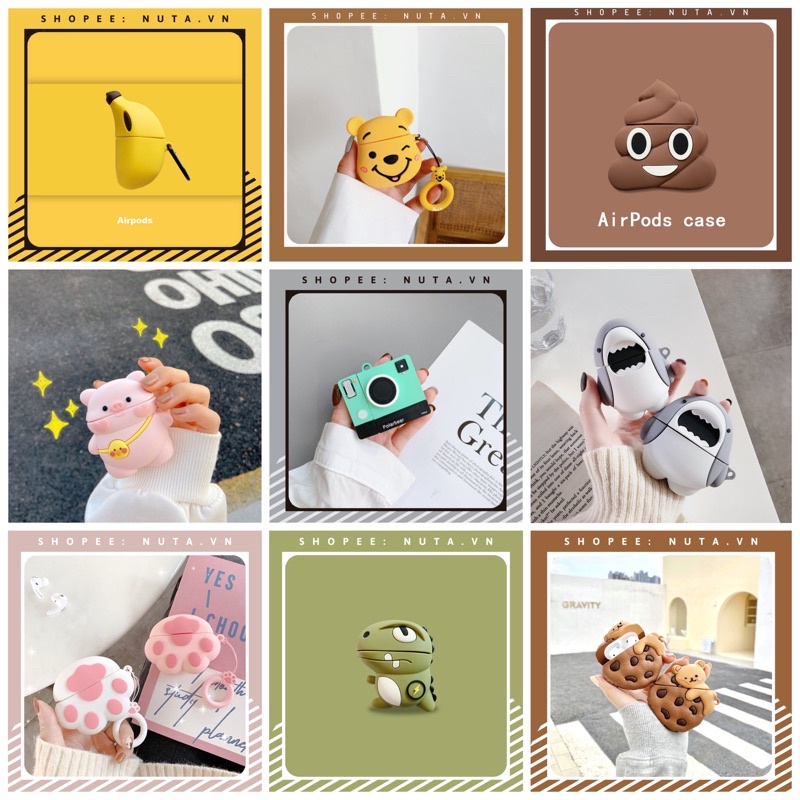 Vỏ bảo vệ tai nghe bluetooth Airpods bằng Sillicone dẻo, ốp Case cute, Airpods 2/pro &lt; NHIỀU MẪU&gt;