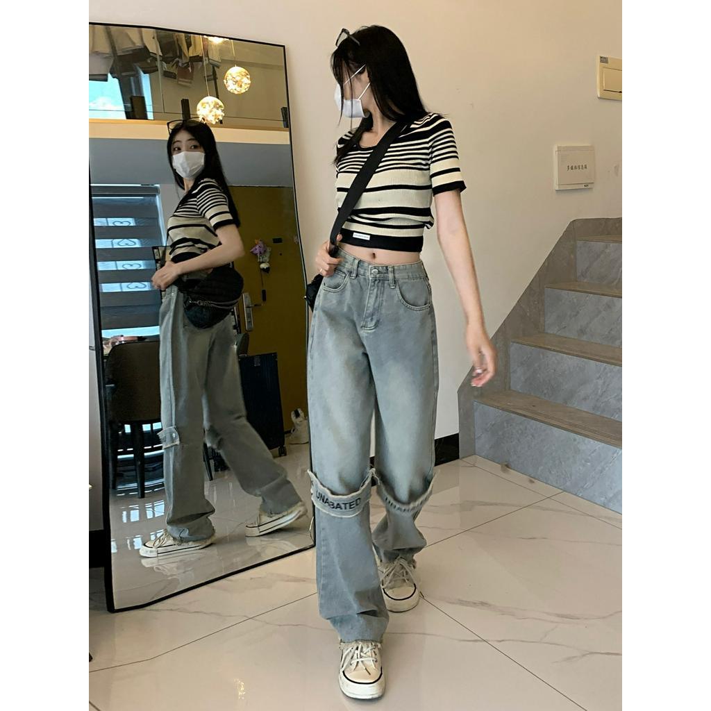 Quần jeans Nữ Lưng Cao Ống Rộng Thời Trang Cá Tính