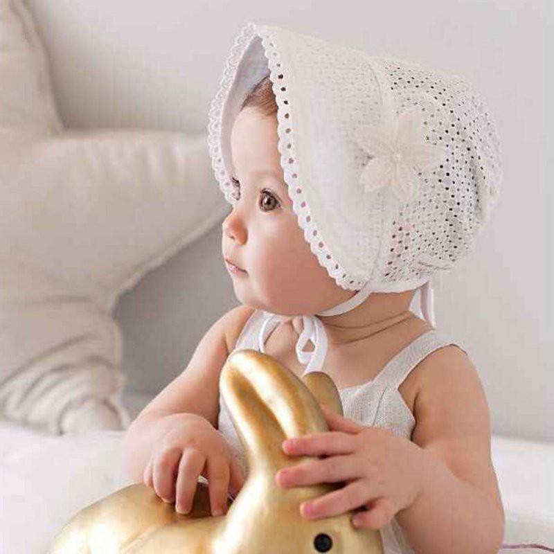 Nón chất Cotton phối ren hoa phong cách công chúa cho bé gái