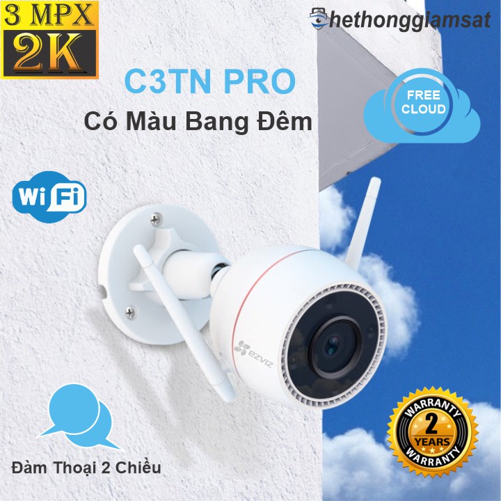 Camera Wifi Ngoài Trời EZVIZ C3TN PRO 3MP 2K, H3C 3MP 2K AI, Màu Bang Đêm, Đàm Thoại - Hàng Chính Hãng, Bảo Hành 24 Th