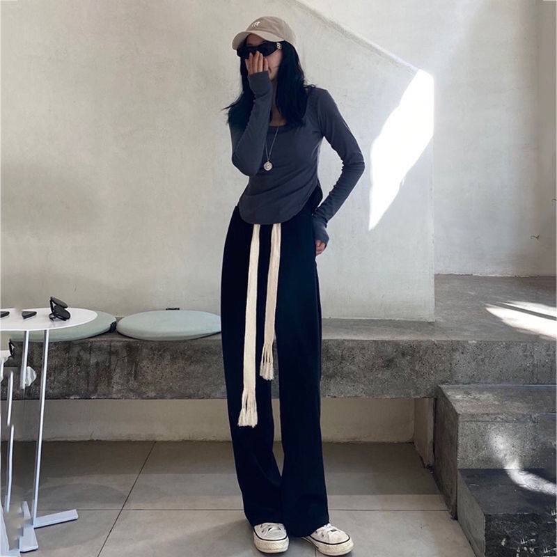 Quần ống rộng IELGY có dây rút phong cách Hàn Quốc thời trang cho nữ