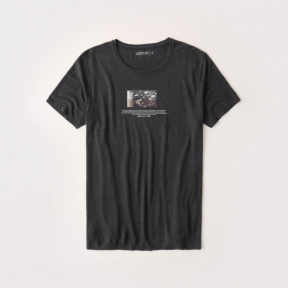 Áo thun Abercrombie &amp; Fitch linen xám đen