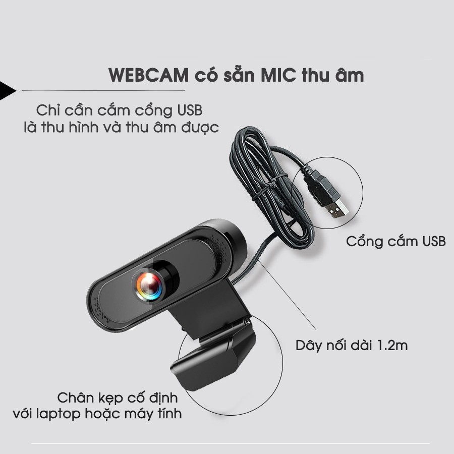 WEBCAM CÓ MÍC 1080P Full HD Sắc Nét - Thích hợp cho việc livestream ,học tập, giảng bài- kẹp màn & để bàn