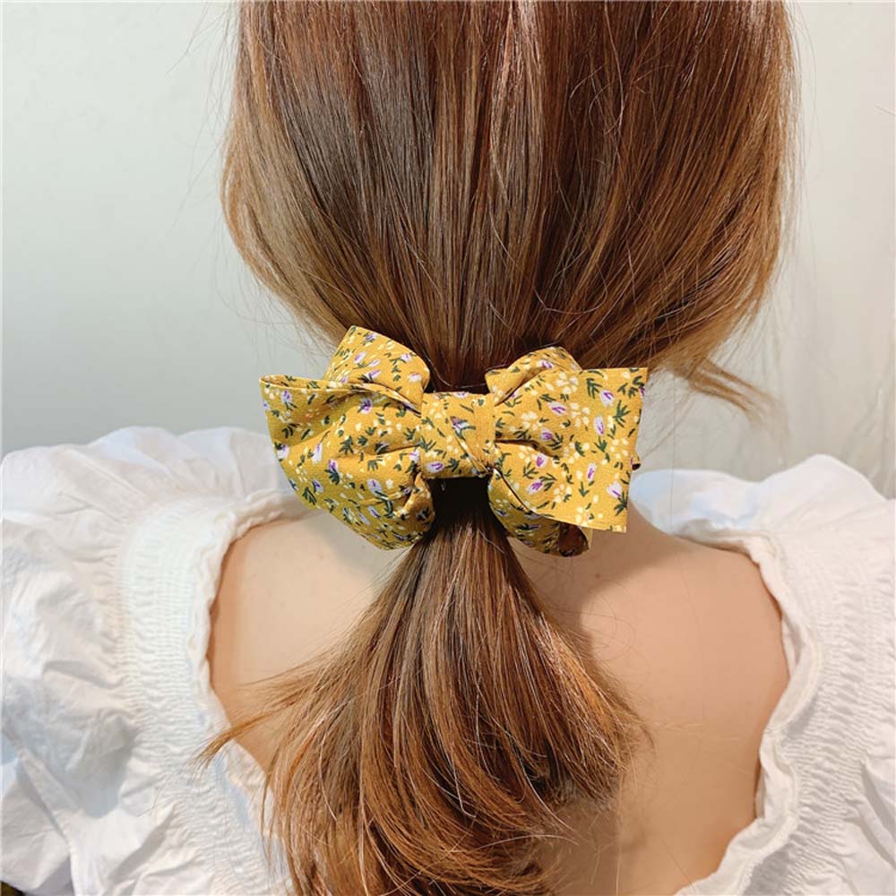 Kẹp tóc thắt nơ nhiều lớp họa tiết hoa thanh lịch dành cho nữ