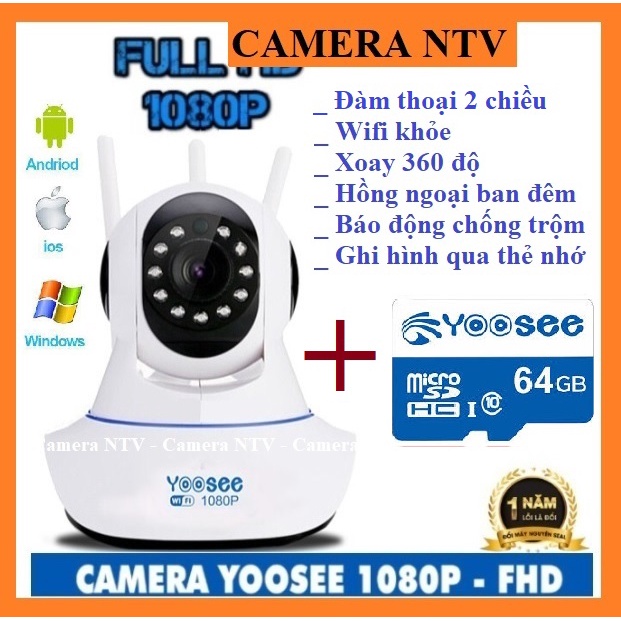 Camera Yoosee 3 Anten IP Wifi HD1080 - HÌNH ẢNH SĂC NÉT, KÈM THẺ NHỚ