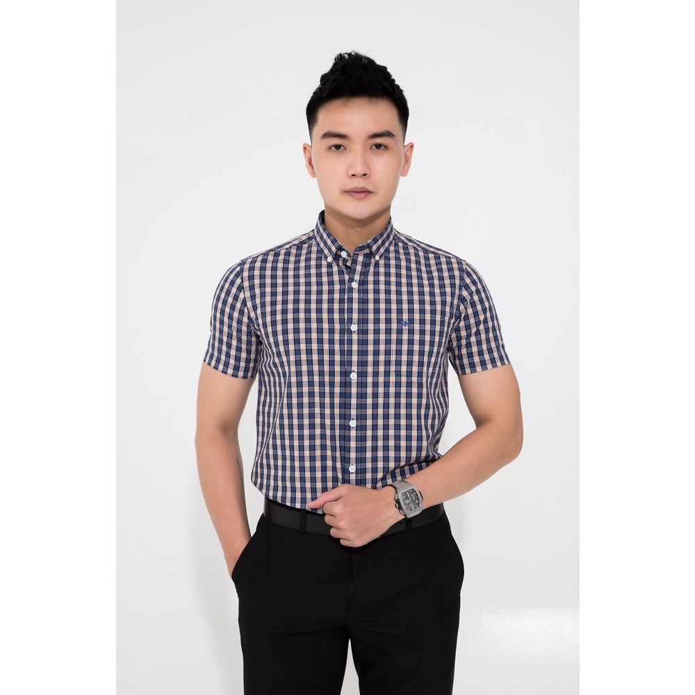 Áo sơ mi nam ngắn tay kẻ caro DARNELL phom slimfit vải cotton cao cấp ít nhăn, thấm hút mồ hôi mềm mịn bền đẹp DN0041