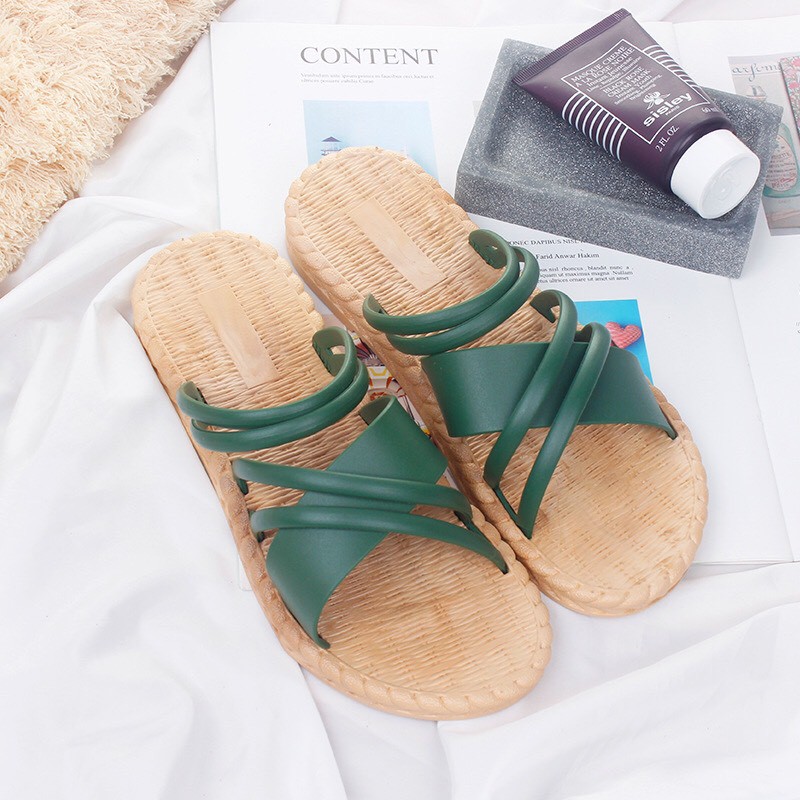 CS4_Dép nữ sandal quai chéo đế giả cói vintage siêu mềm êm chân