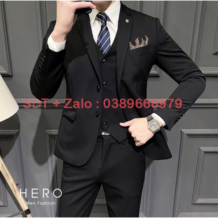 Bộ Vest Nam 2 Cúc Màu Đen, Bộ Suit Nam Hàn Quốc 2 Cúc Màu Đen