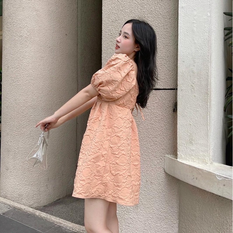 ĐẦM XINH DOLL DRESS form babydoll xoè nhẹ thiết kế tay bồng chất vải gấm in hoa