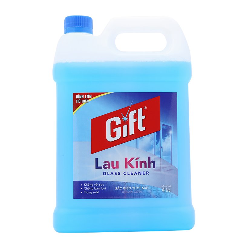 Nước Lau Kính GIFT Sắc Biển Tươi Mát Can 3,8L - Siêu Tiết Kiệm