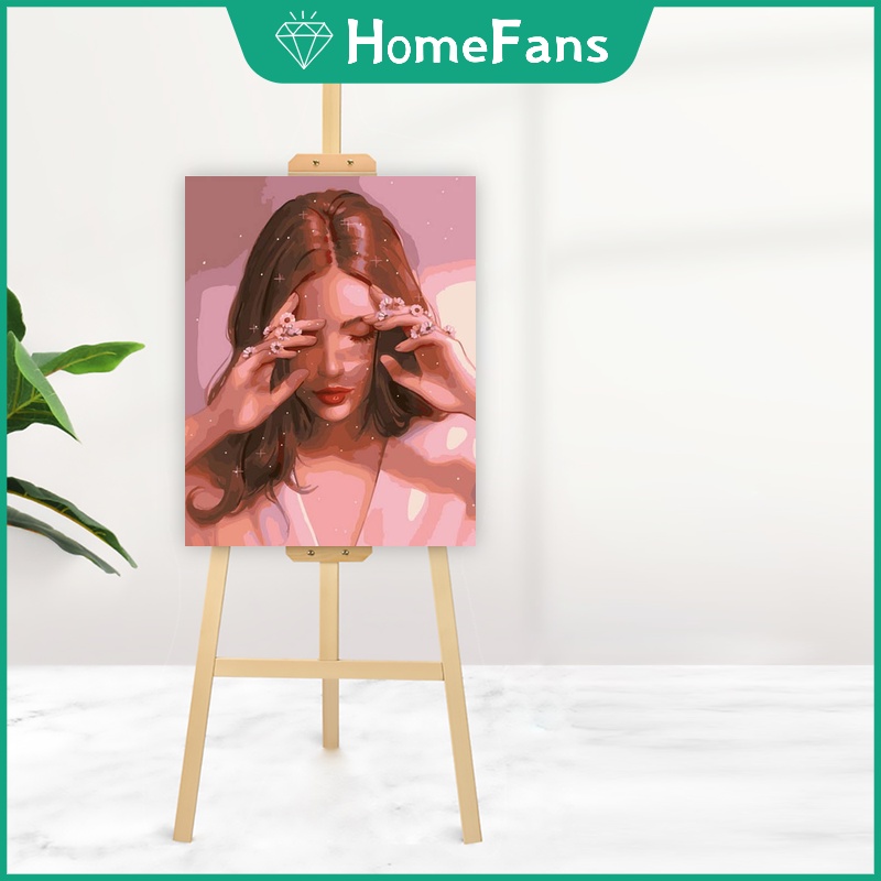 Bộ tranh sơn dầu 40X50cm tự làm họa tiết cô gái và chú mèo dễ thương dùng để trang trí nhà tiện dụng