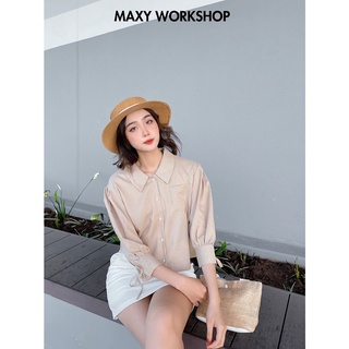 Áo croptop tay nhúm phồng cột nơ Caro Croptop Nude Shirt Maxy Workshop
