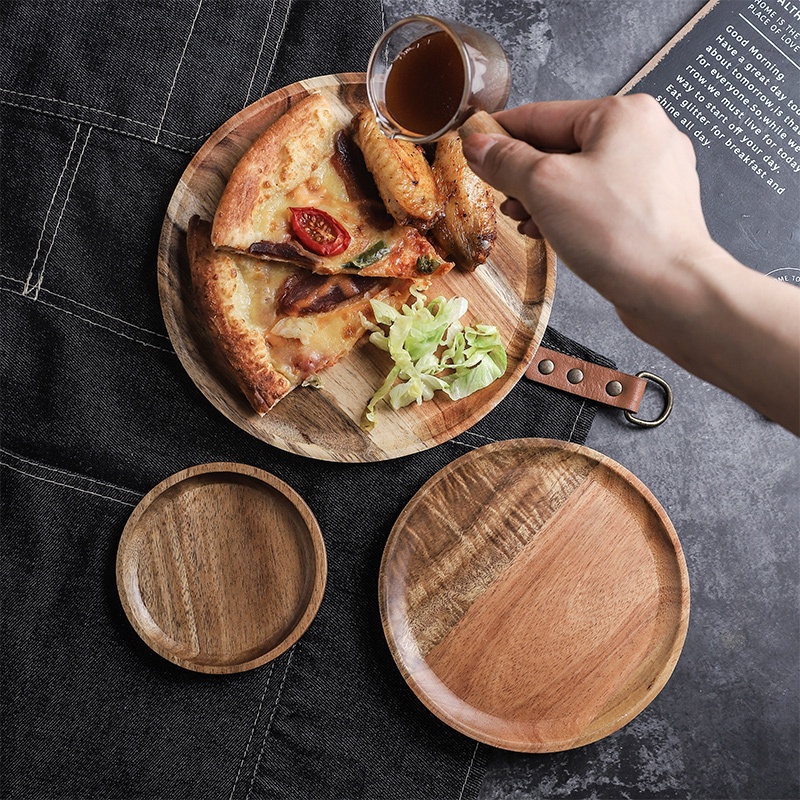 Khay gỗ tròn đựng thức ăn tiện dụng sang trọng