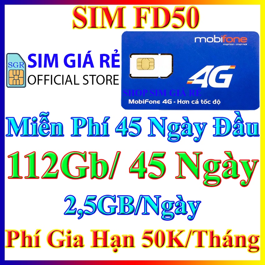 Sim 4G Mobifone FD50 gói 75GB/tháng và DTHN 1 tỷ Gb tốc độ cao 5Mb/s - Miễn phí tháng đầu - Phí gia hạn chỉ 50k/tháng