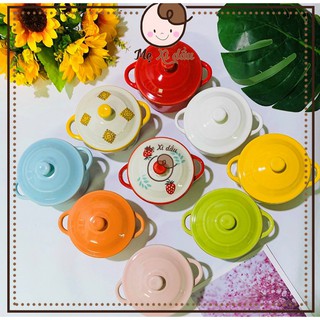 Shop mẹ xì dầu Bát sứ ăn dặm cho bé 2 quai có nắp 200ml