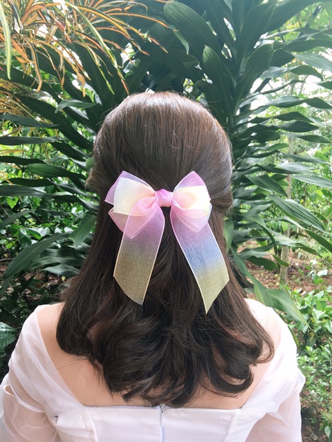 Kẹp nơ voan nhũ cầu vồng