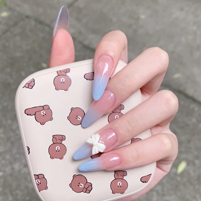 [Hàng mới về]Bộ 24 móng giả đính charm nơ xinh xắn