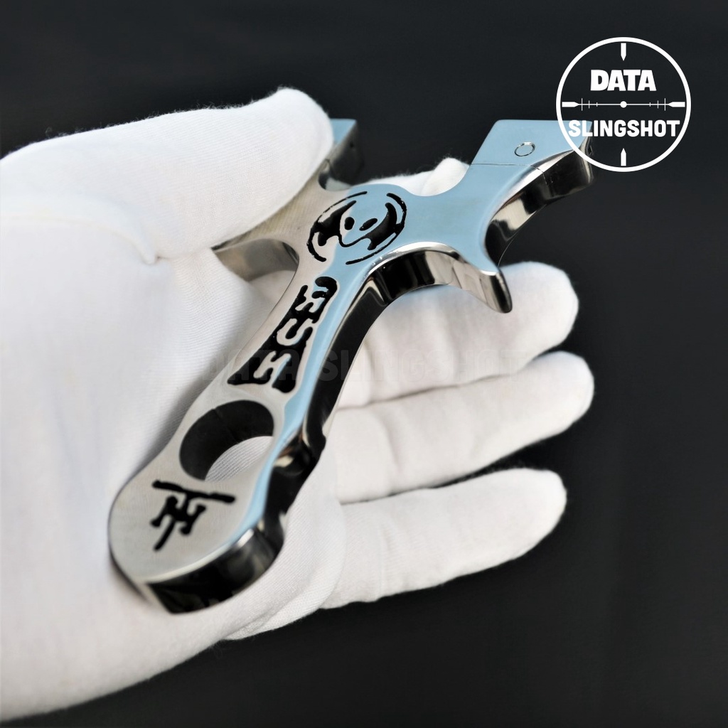 Ná Cao Su Inox CNC Đầu Lâu TH Chạc 8 Mài Bo Cạnh Hoàn Thiện gắn sẵn 2 ốc Titan - Chạc kẹp - DATA SlingShot