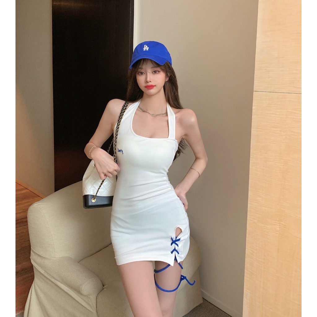 DUNEA Đầm Ngắn Cổ Yếm Ôm Dáng Thiết Kế Quyến Rũ Cho Nữ