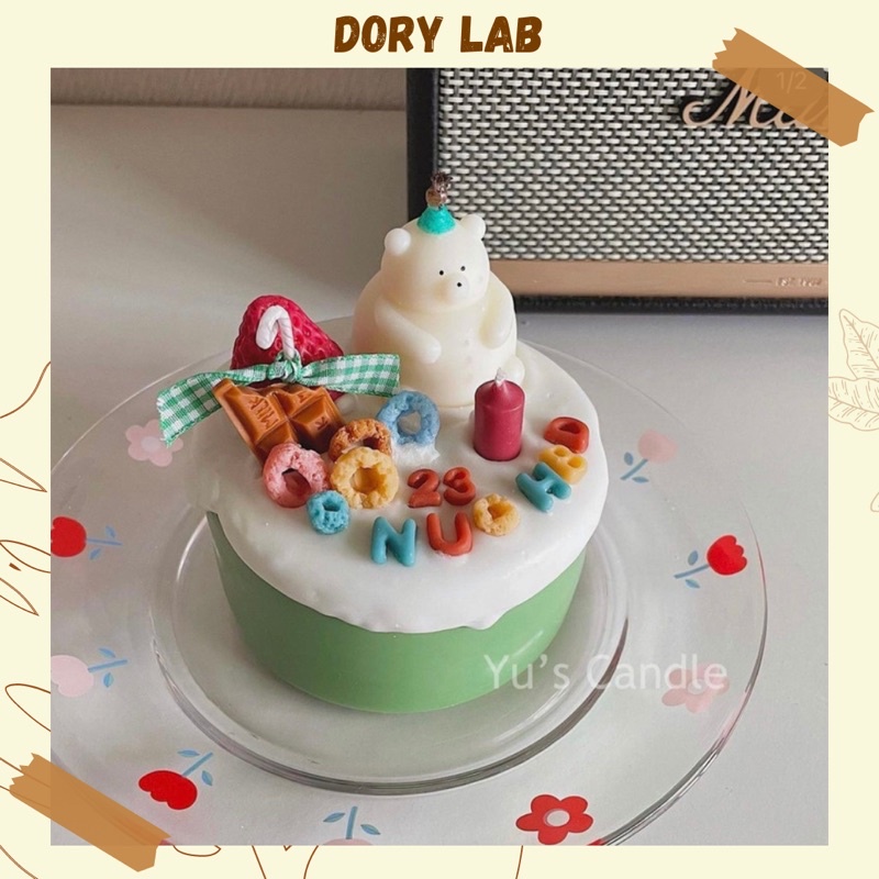 Nến Thơm Handmade Bánh Sinh Nhật Gấu Béo Ú Cute - Dory Lab
