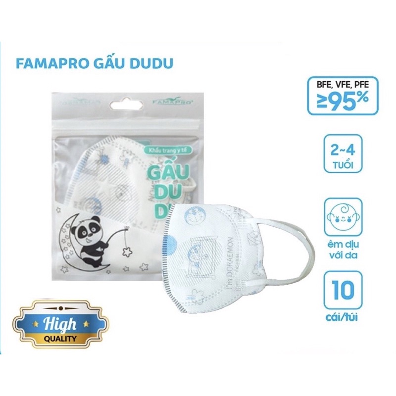Túi 10 cái khẩu trang gấu du du Famapro, khẩu trang cho bé