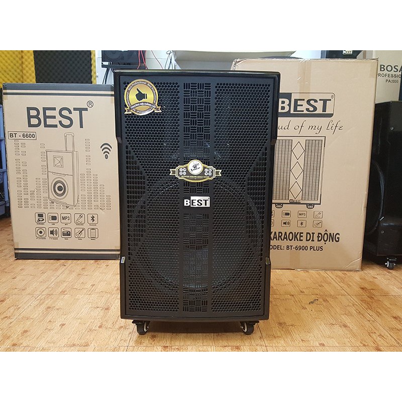 Loa kéo di động Karaoke BEST 6800 Pro Bass 4 tất công xuất 700w kèm 2 micro không dây - Hàng Cao Cấp Bảo Hành 1 Năm