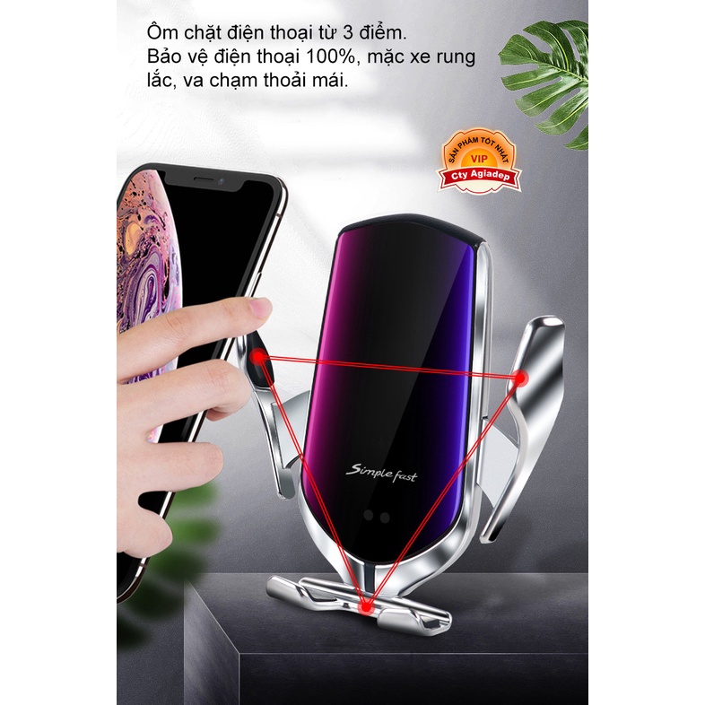 Sạc điện thoại không dây tự động trên oto xe hơi R2