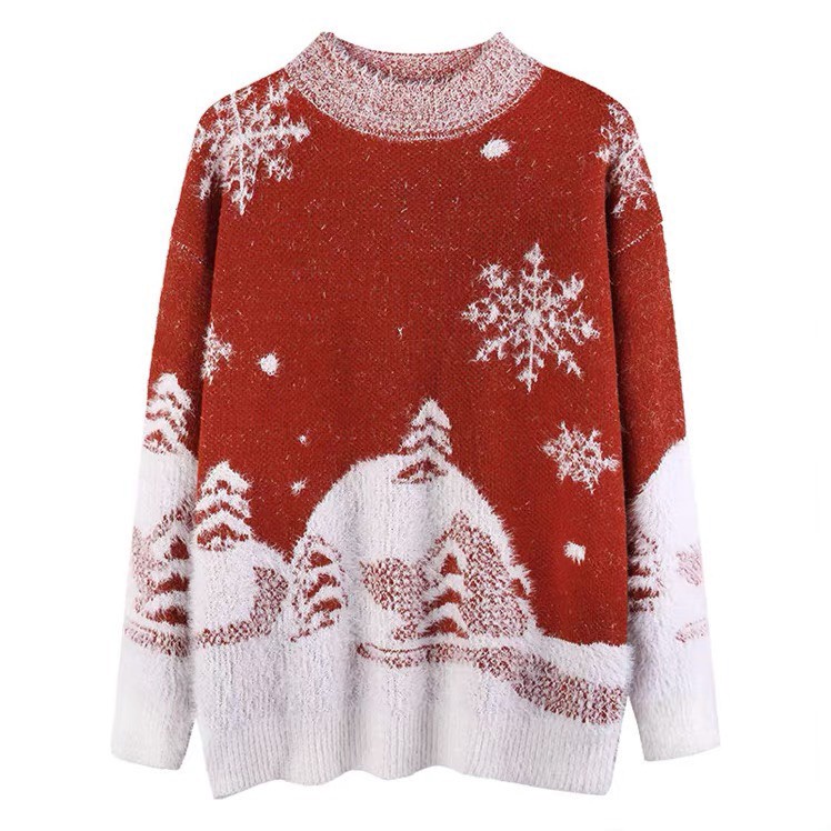 Áo Len Noel Nữ, Áo Cổ Tròn Tay Dài Form Dáng Rộng Chất Len Dày Dặn Họa Tiết Giáng Sinh Thời Trang Thu Đông Siêu Xinh, Ấm | BigBuy360 - bigbuy360.vn