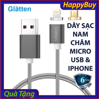 Dây sạc từ tính hít nam châm Glatten - hỗ trợ cổng lightning cho iPhone và microUSB cho các máy Android (Nhiều màu)