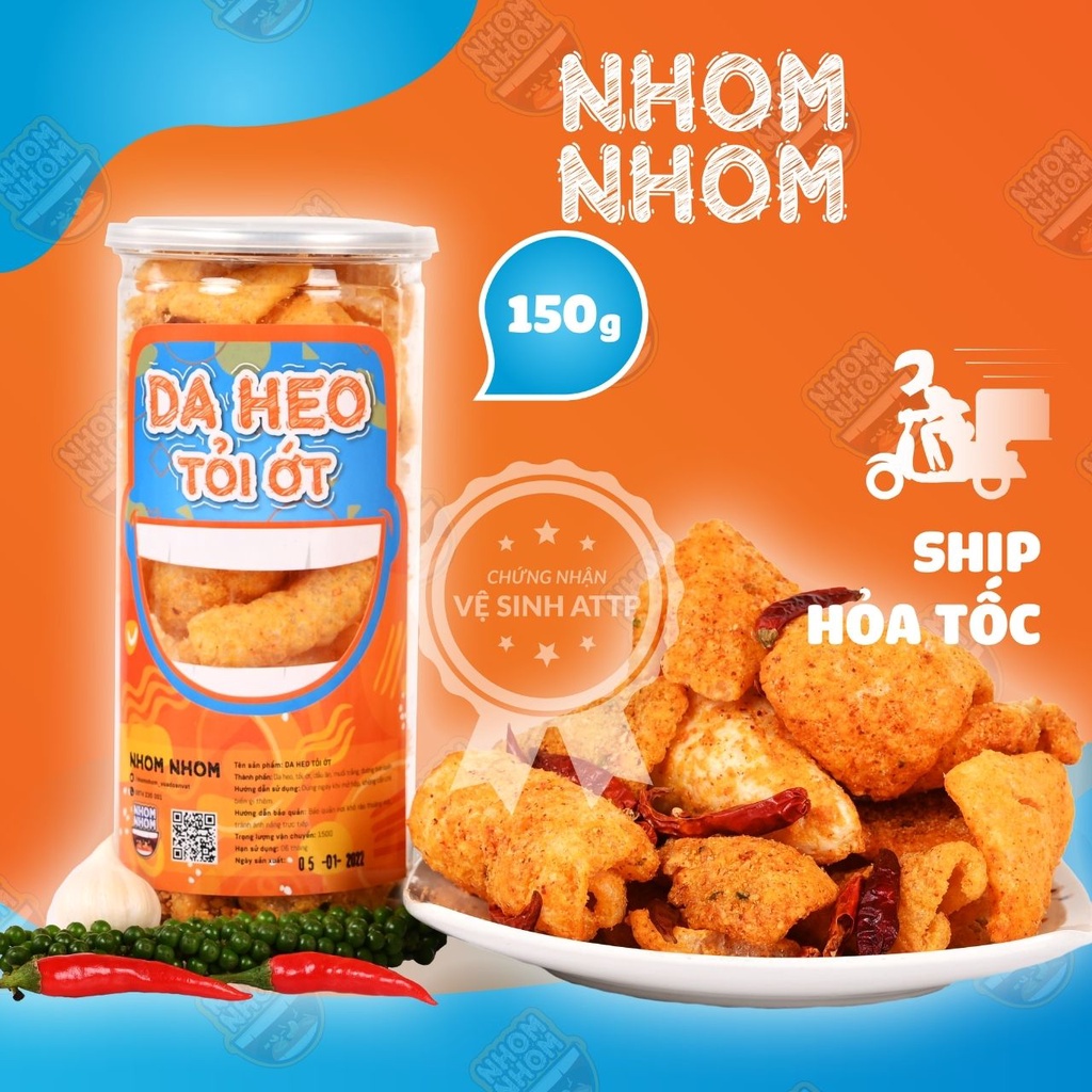 Da Heo Cháy Tỏi Ớt NHOMNHOM 150g-Ăn Vặt Việt Nam-Da Heo Giòn Tan, Tỏi Ớt Thơm Lừng-Ngon Bổ Rẻ Hoả Tốc-An Toàn Thực Phẩm