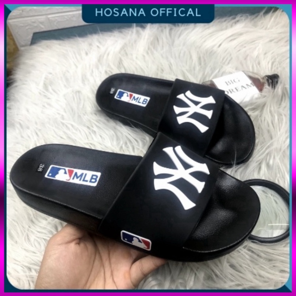 [FREE SHIP] Dép Quai Ngang NY Đế Đen Chữ Trắng Dép Nam Nữ Thời Trang Độc Đáo HS09