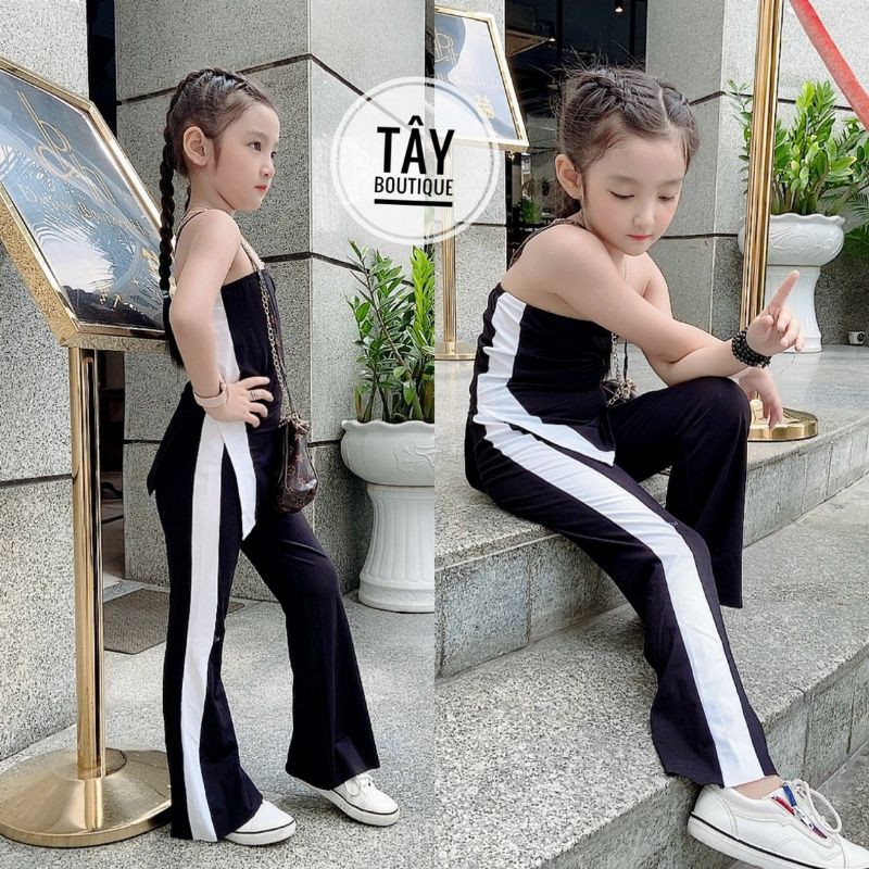 set quần loe áo dây phối sọc