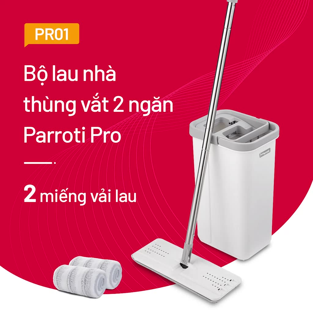 Cây lau nhà tự vắt thông minh, lau 360 độ, sàn nhà sạch khô nhanh Parroti Pro PR01 | BigBuy360 - bigbuy360.vn