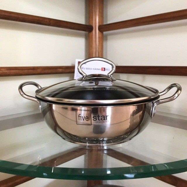 Nồi inox kho cá thịt chống dính bếp từ Fivestar  nắp kính , 3 đáy , inox 430